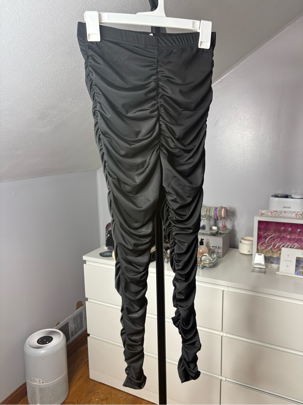 SHEIN Black Ruched High-Waist Jumpsuit Pants